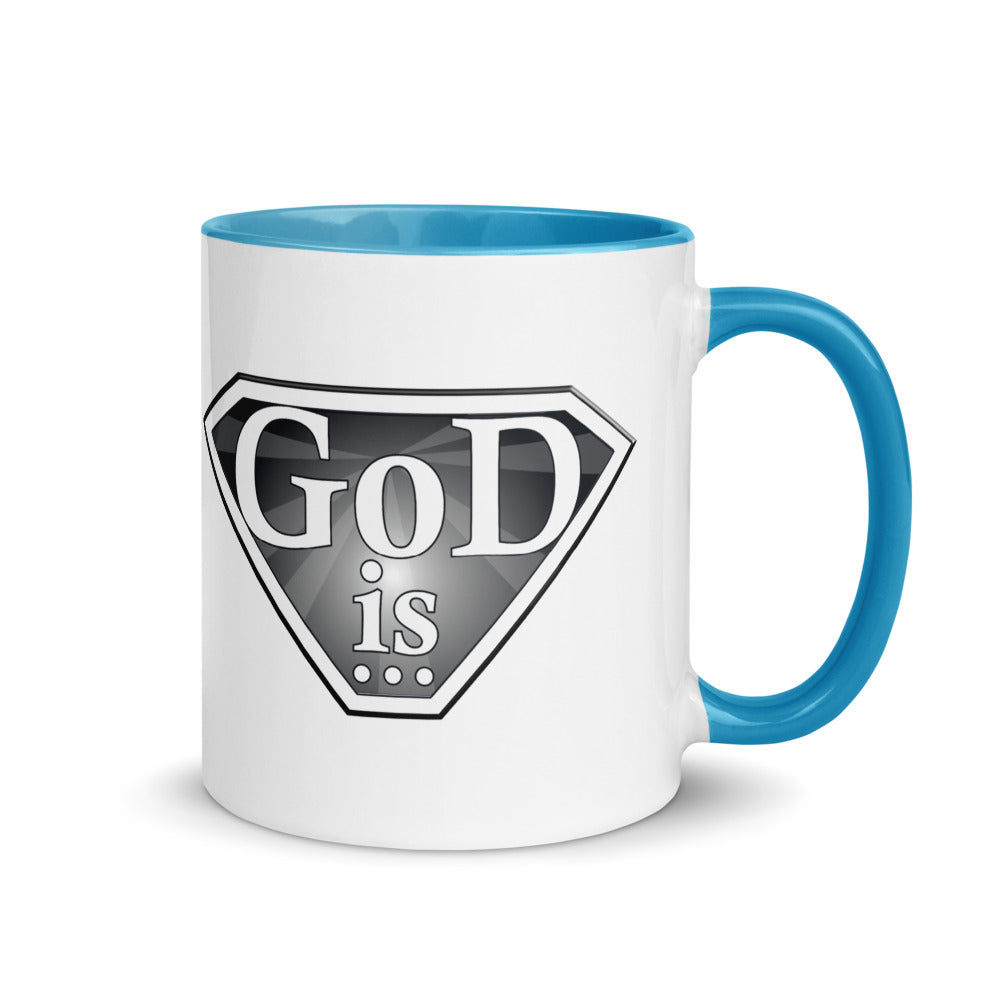 God Is White Mug in blue inside