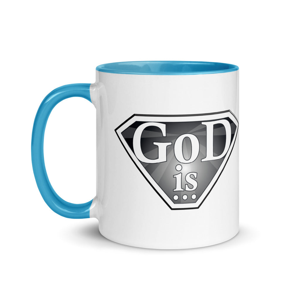 God Is White Mug in blue inside